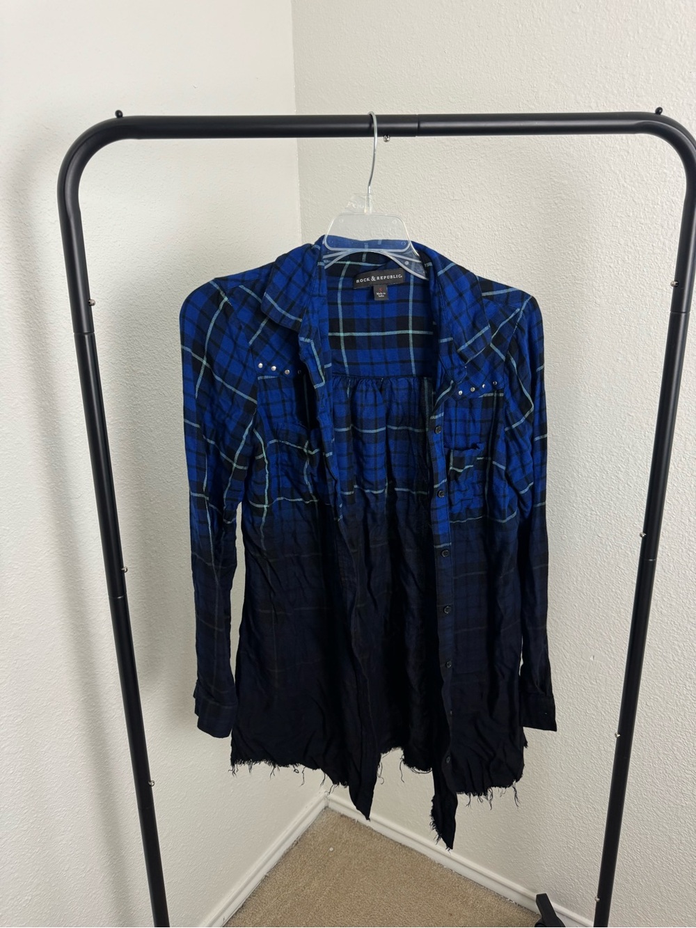 Rock & Republic Blue and Black Plaid Shirt Dress
